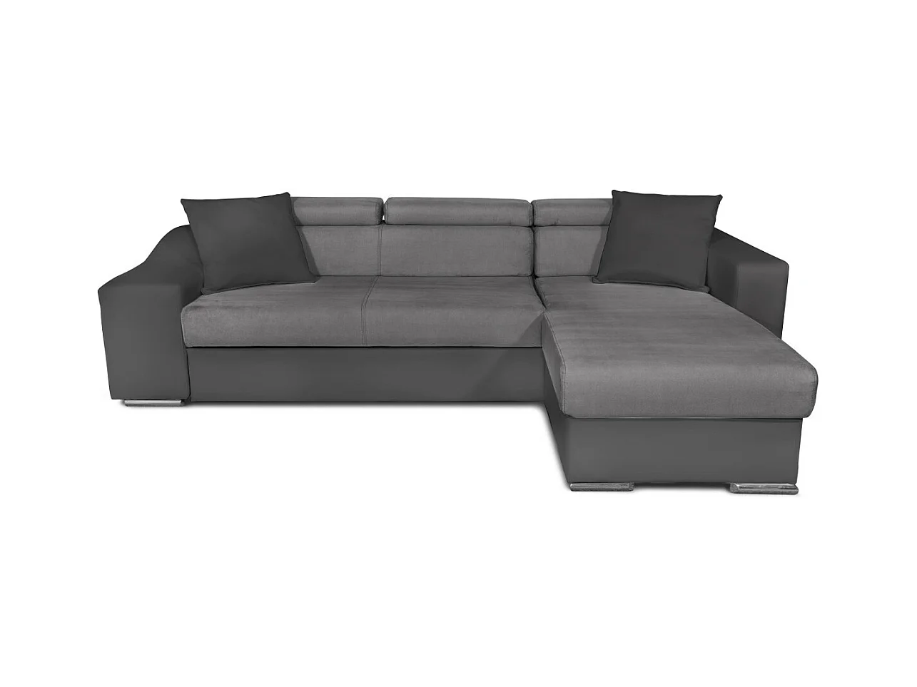 Canapé d'angle Elona convertible bi-matière Gris avec poufs de rangement à gauche - L264 x P162 x H75cm - Loungitude