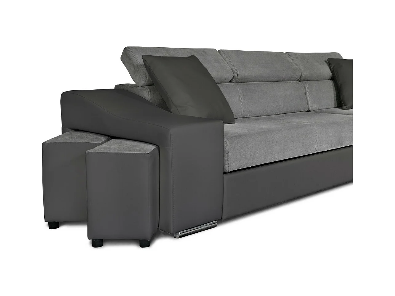 Canapé d'angle Elona convertible bi-matière Gris avec poufs de rangement à gauche - L264 x P162 x H75cm - Loungitude