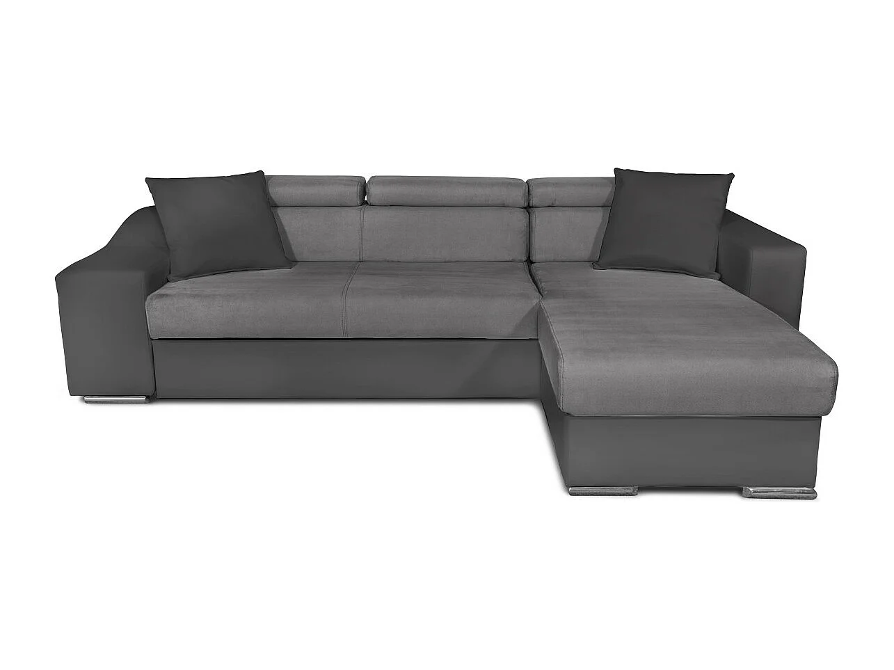 Canapé d'angle Elona convertible bi-matière Gris avec poufs de rangement à gauche - L264 x P162 x H75cm - Loungitude