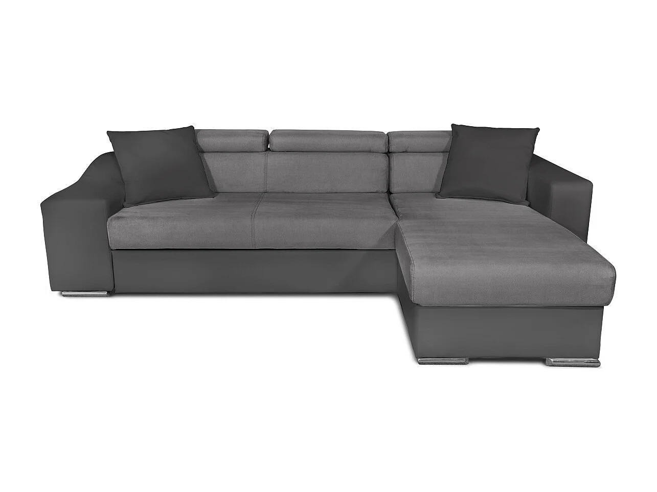Canapé d'angle Elona convertible bi-matière Gris avec poufs de rangement à gauche - L264 x P162 x H75cm - Loungitude