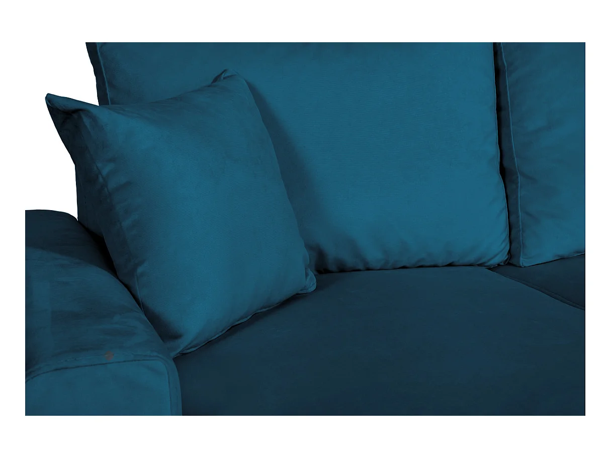 Canapé d'angle Maria scandinave réversible et convertible avec coffre en velours - Bleu pétrole - L227 x 148 x 95cm - Loungitude