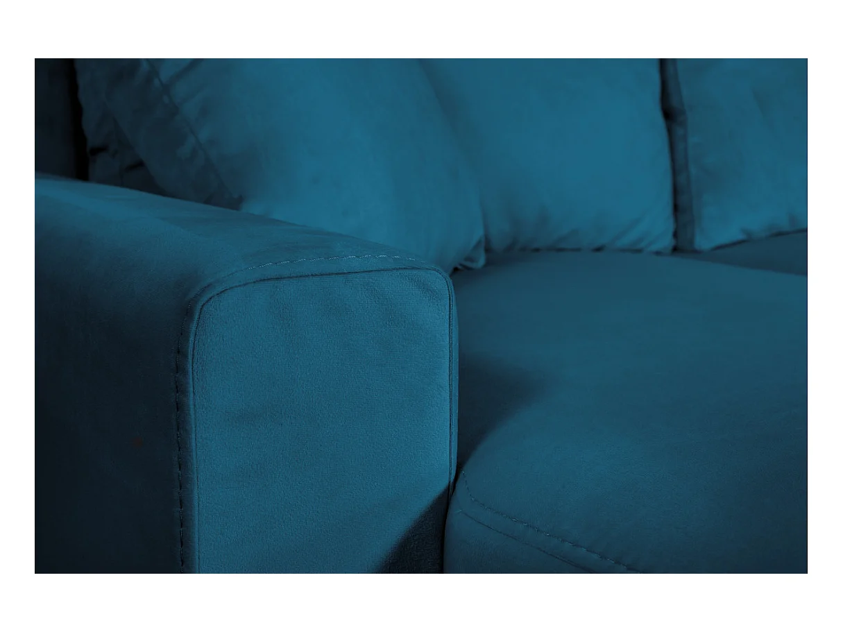 Canapé d'angle Maria scandinave réversible et convertible avec coffre en velours - Bleu pétrole - L227 x 148 x 95cm - Loungitude