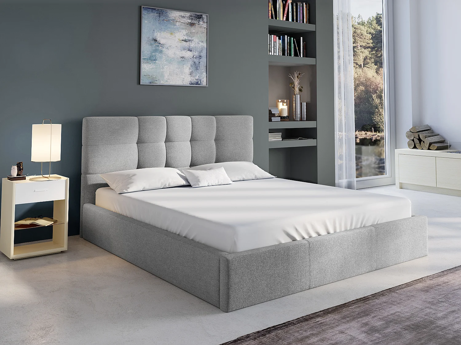 Lit coffre 140 x 190 cm - Tissu - Gris - ELIAVA de Pascal Morabito