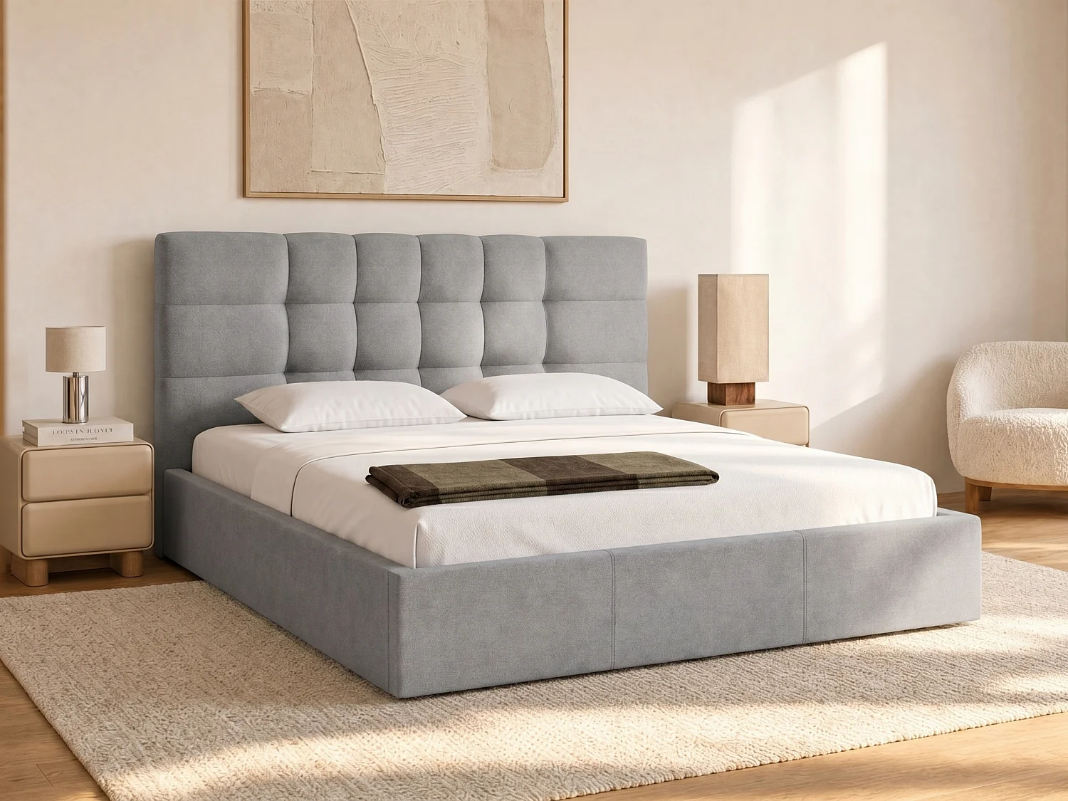 Letto con Contenitore 140 x 190 cm in Tessuto Grigio - ELIAVA di Pascal Morabito