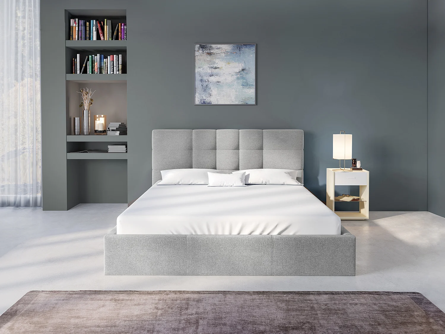 Lit coffre 160 x 200 cm - Tissu - Gris - ELIAVA de Pascal Morabito