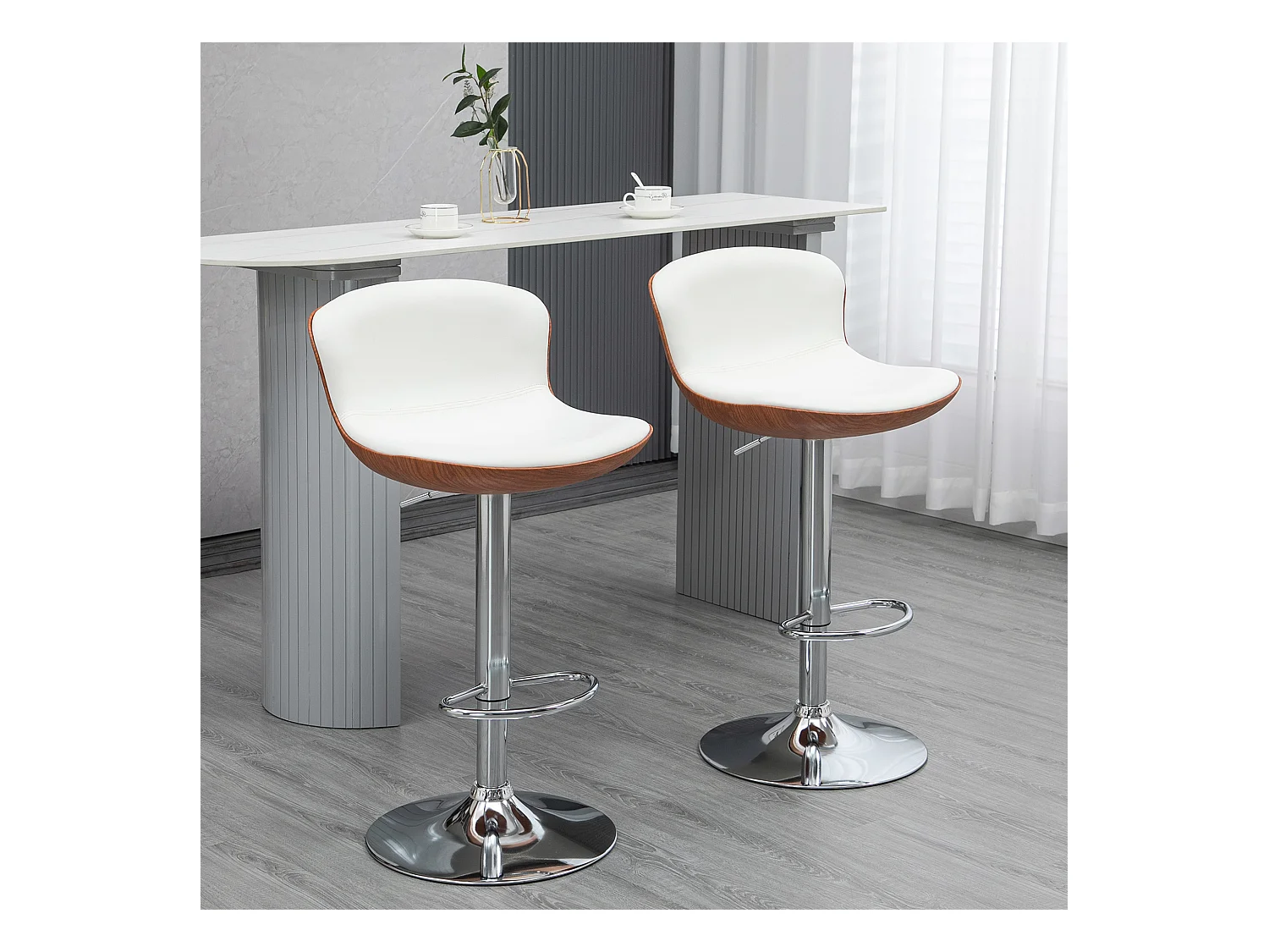 Lot de 2 tabourets de bar design contemporain hauteur d'assise réglable 64-85 cm pivotant 360° revêtement synthétique crème aspect bois