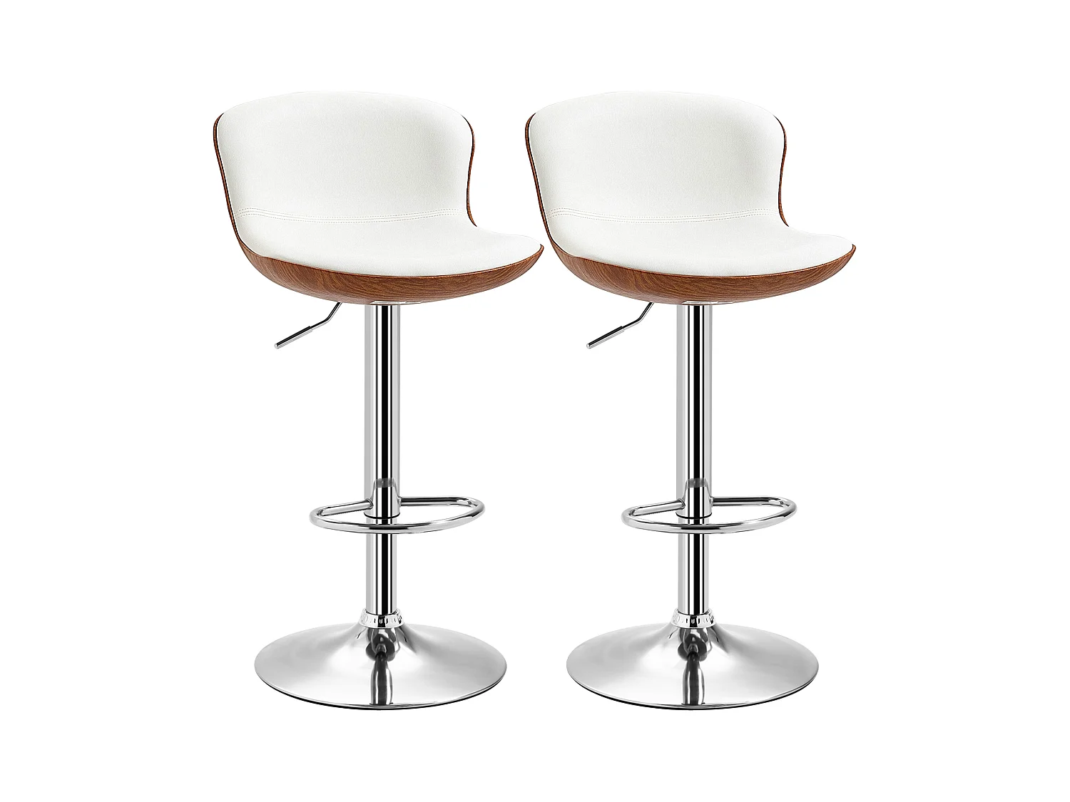 Lot de 2 tabourets de bar design contemporain hauteur d'assise réglable 64-85 cm pivotant 360° revêtement synthétique crème aspect bois