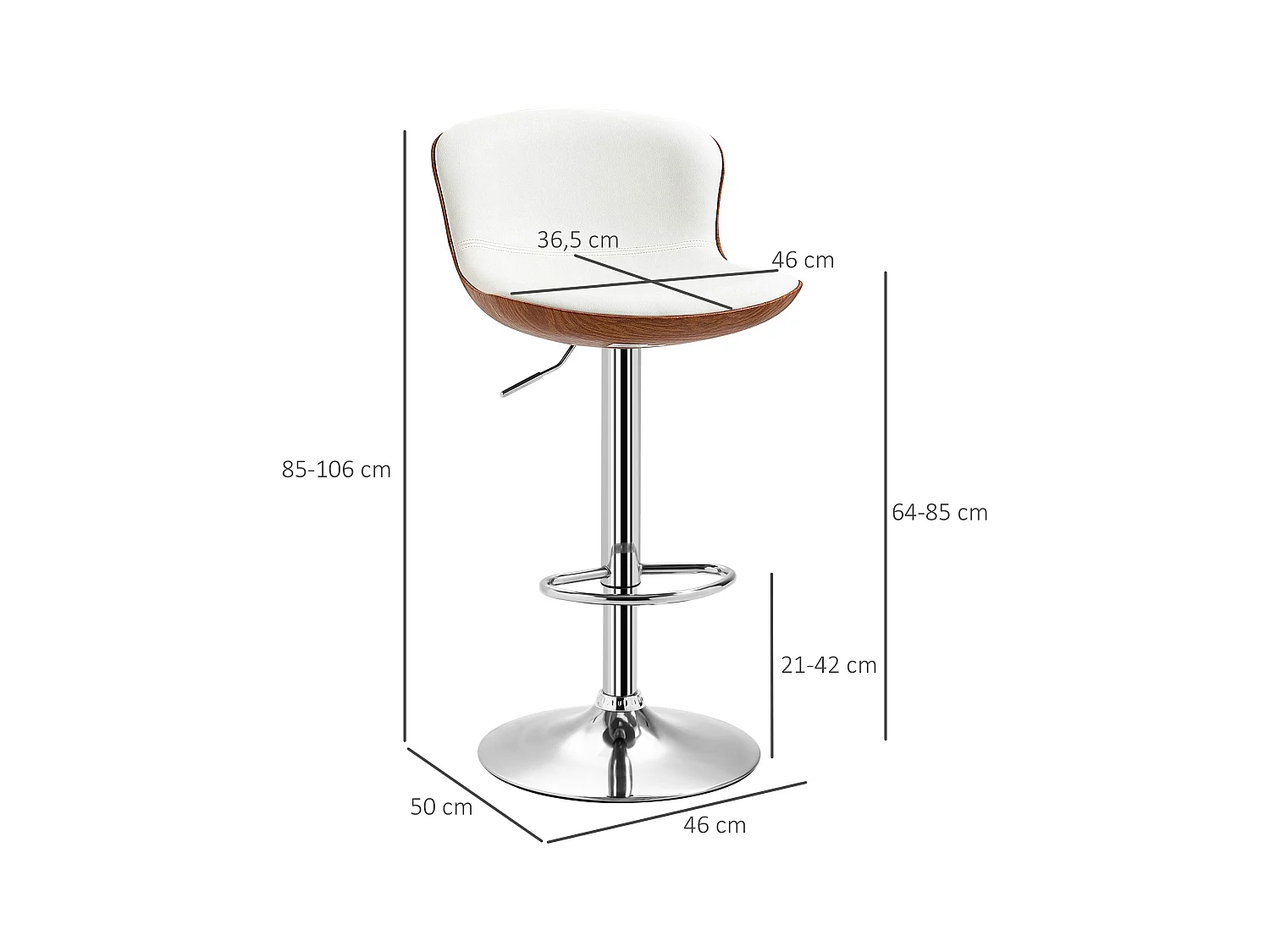 Lot de 2 tabourets de bar design contemporain hauteur d'assise réglable 64-85 cm pivotant 360° revêtement synthétique crème aspect bois
