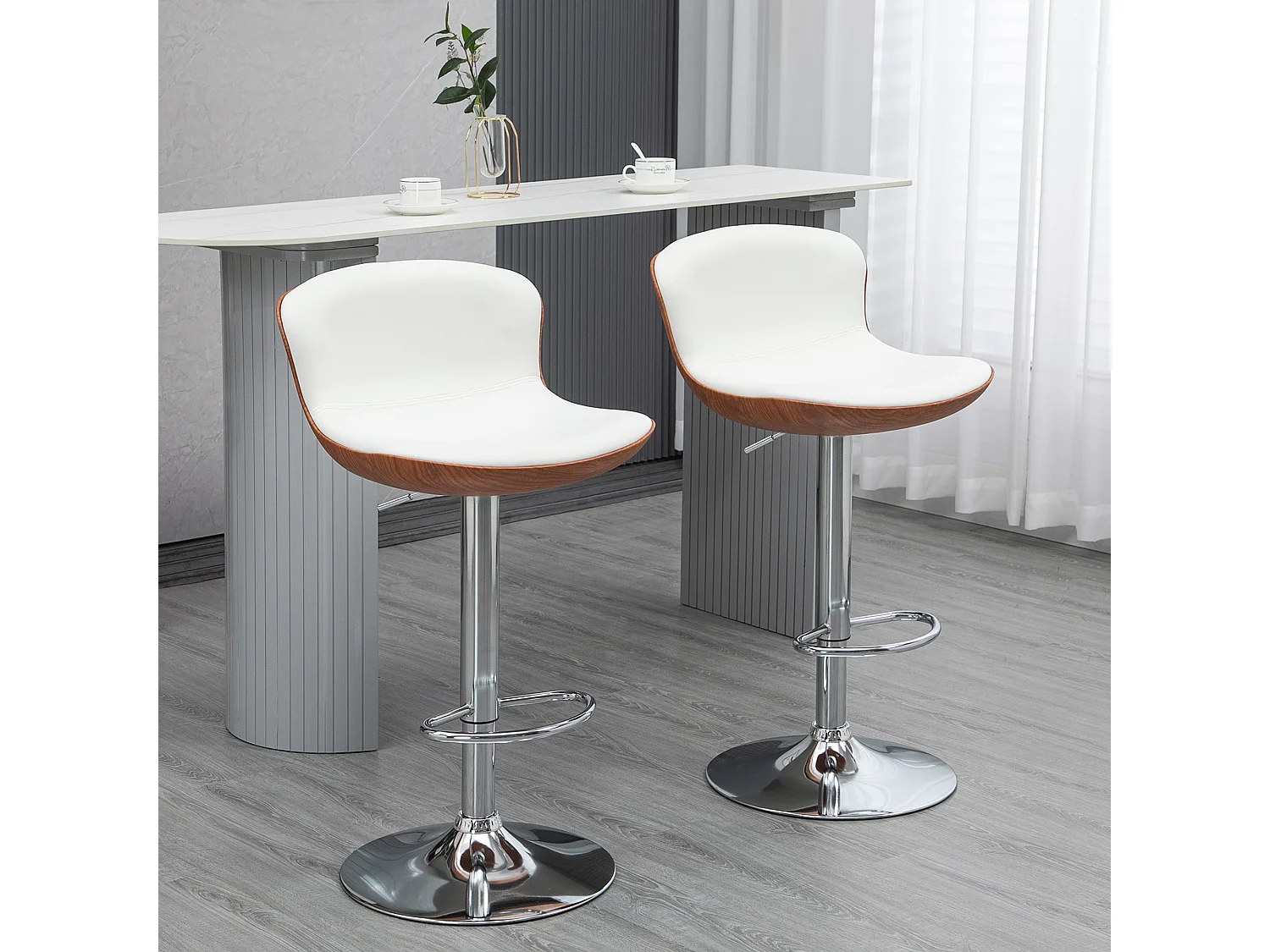 Lot de 2 tabourets de bar design contemporain hauteur d'assise réglable 64-85 cm pivotant 360° revêtement synthétique crème aspect bois