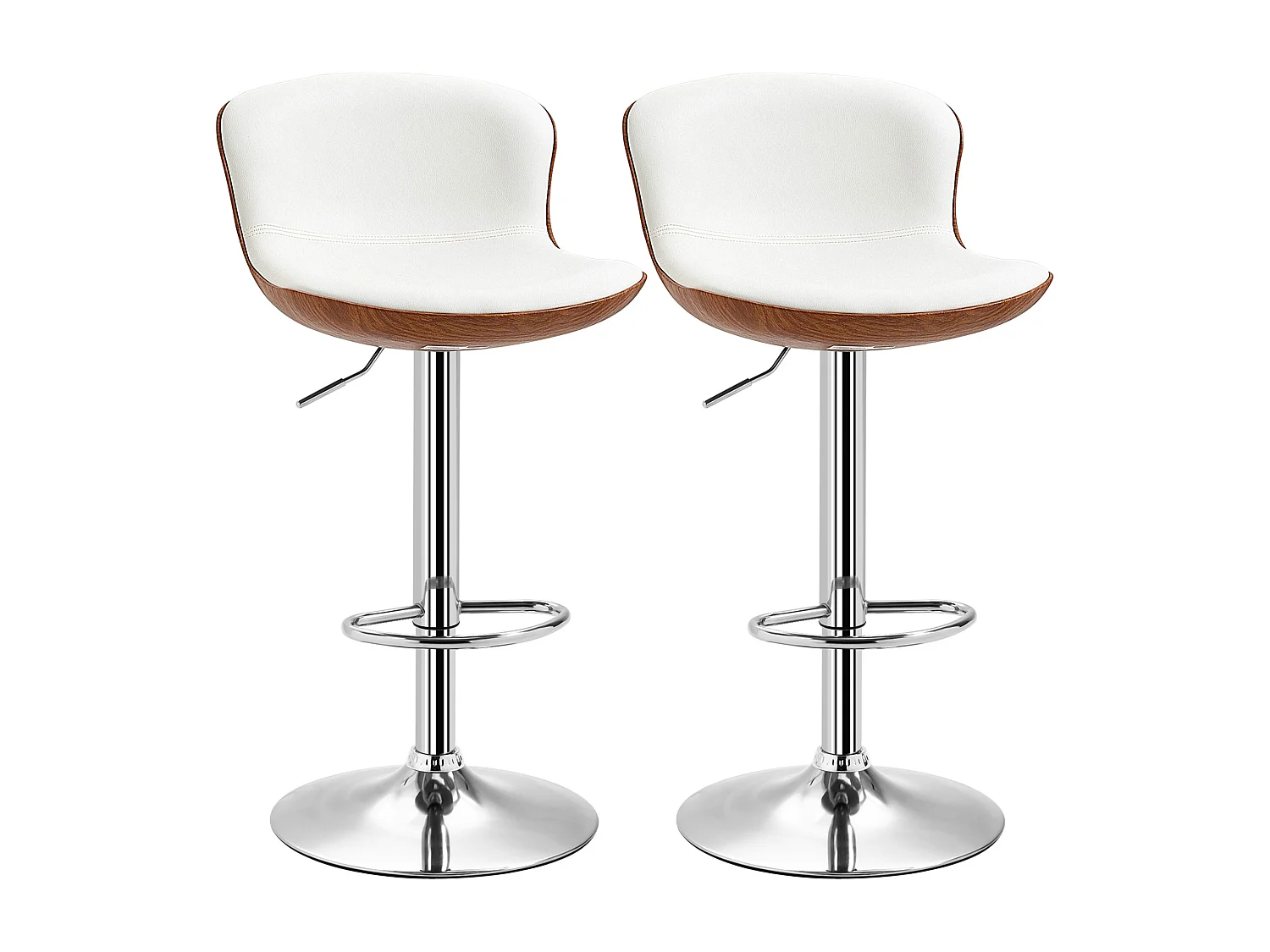 Lot de 2 tabourets de bar design contemporain hauteur d'assise réglable 64-85 cm pivotant 360° revêtement synthétique crème aspect bois