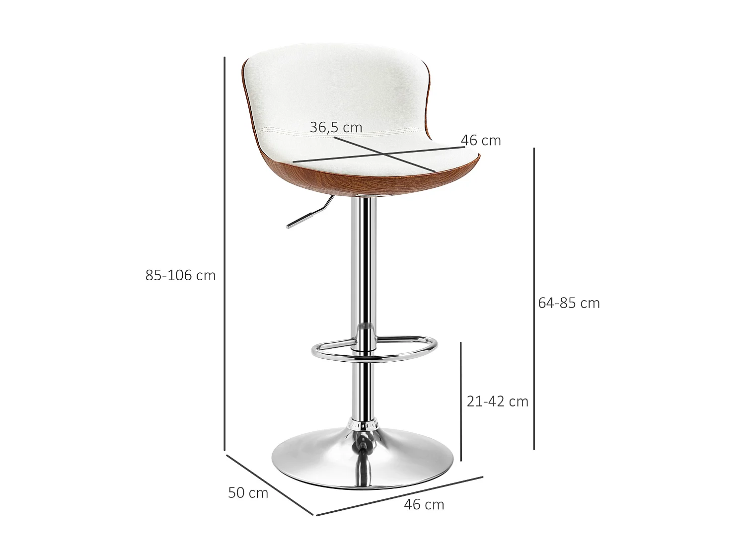 Lot de 2 tabourets de bar design contemporain hauteur d'assise réglable 64-85 cm pivotant 360° revêtement synthétique crème aspect bois