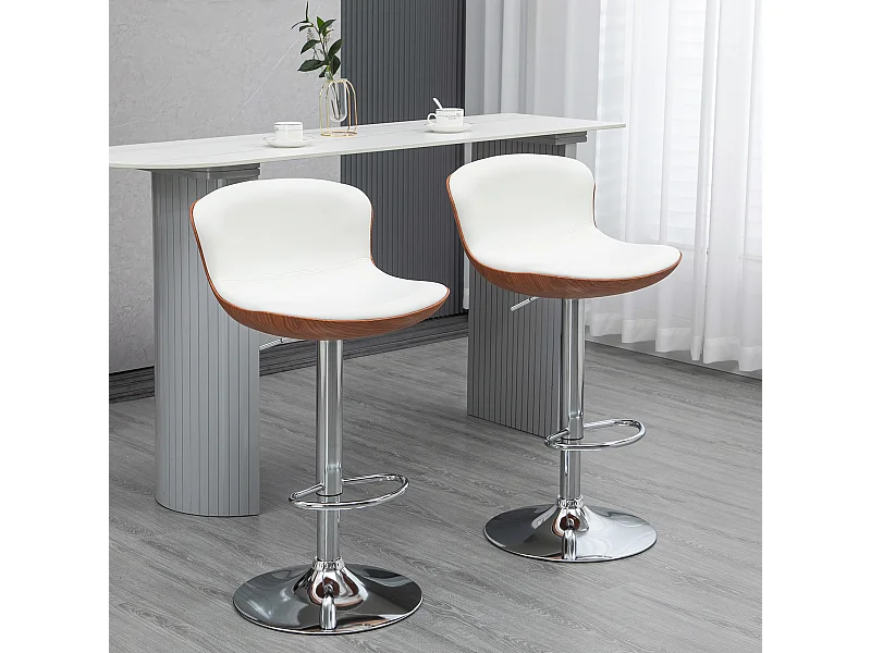 Lot de 2 tabourets de bar design contemporain hauteur d'assise réglable 64-85 cm pivotant 360° revêtement synthétique crème aspect bois