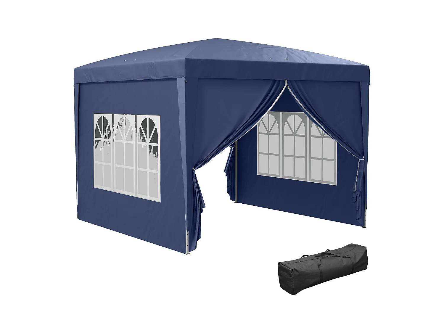 Tonnelle barnum pop-up pliant dim. 3L x 3l x 2,58H m 2 fenêtres sac transport acier Oxford bleu