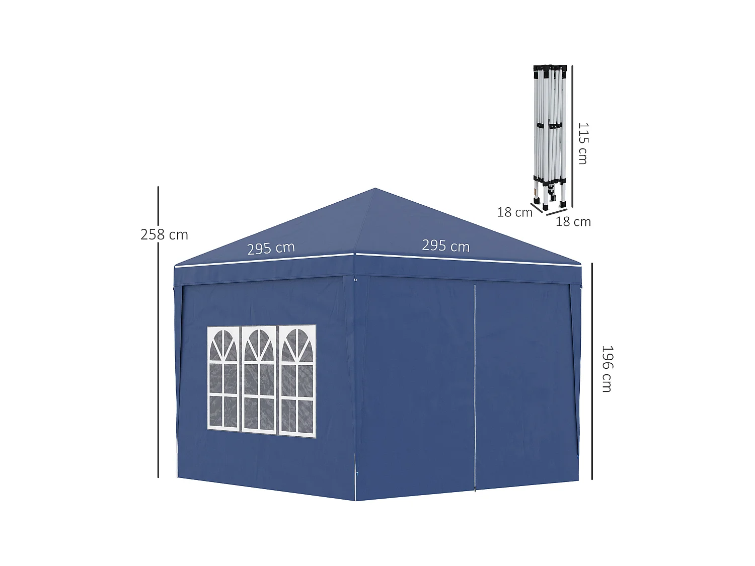 Tonnelle barnum pop-up pliant dim. 3L x 3l x 2,58H m 2 fenêtres sac transport acier Oxford bleu