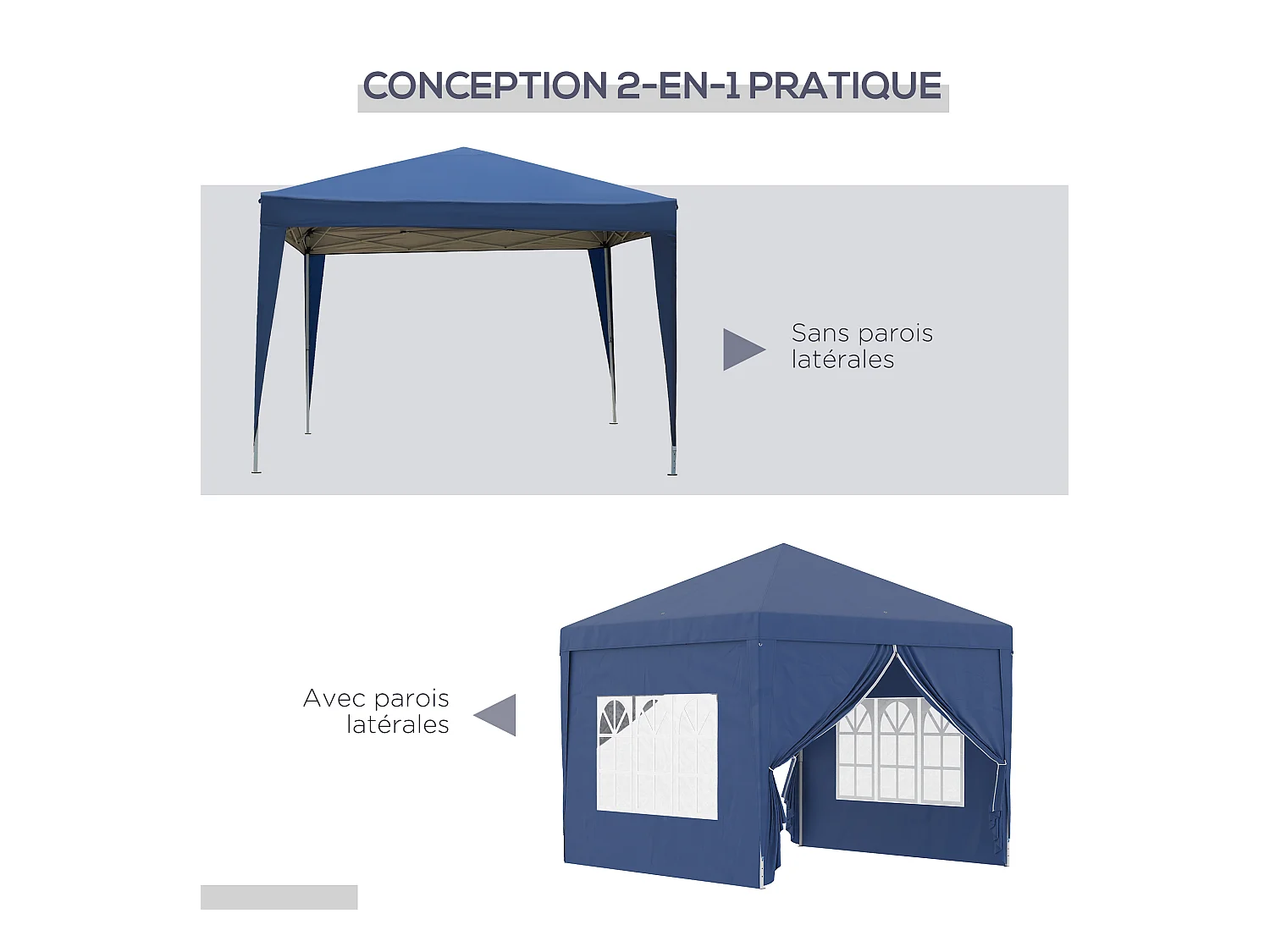Tonnelle barnum pop-up pliant dim. 3L x 3l x 2,58H m 2 fenêtres sac transport acier Oxford bleu