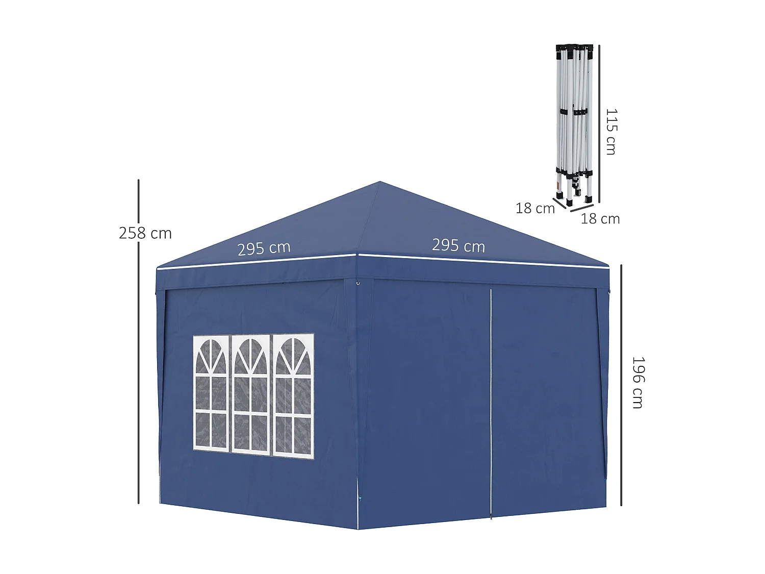 Tonnelle barnum pop-up pliant dim. 3L x 3l x 2,58H m 2 fenêtres sac transport acier Oxford bleu