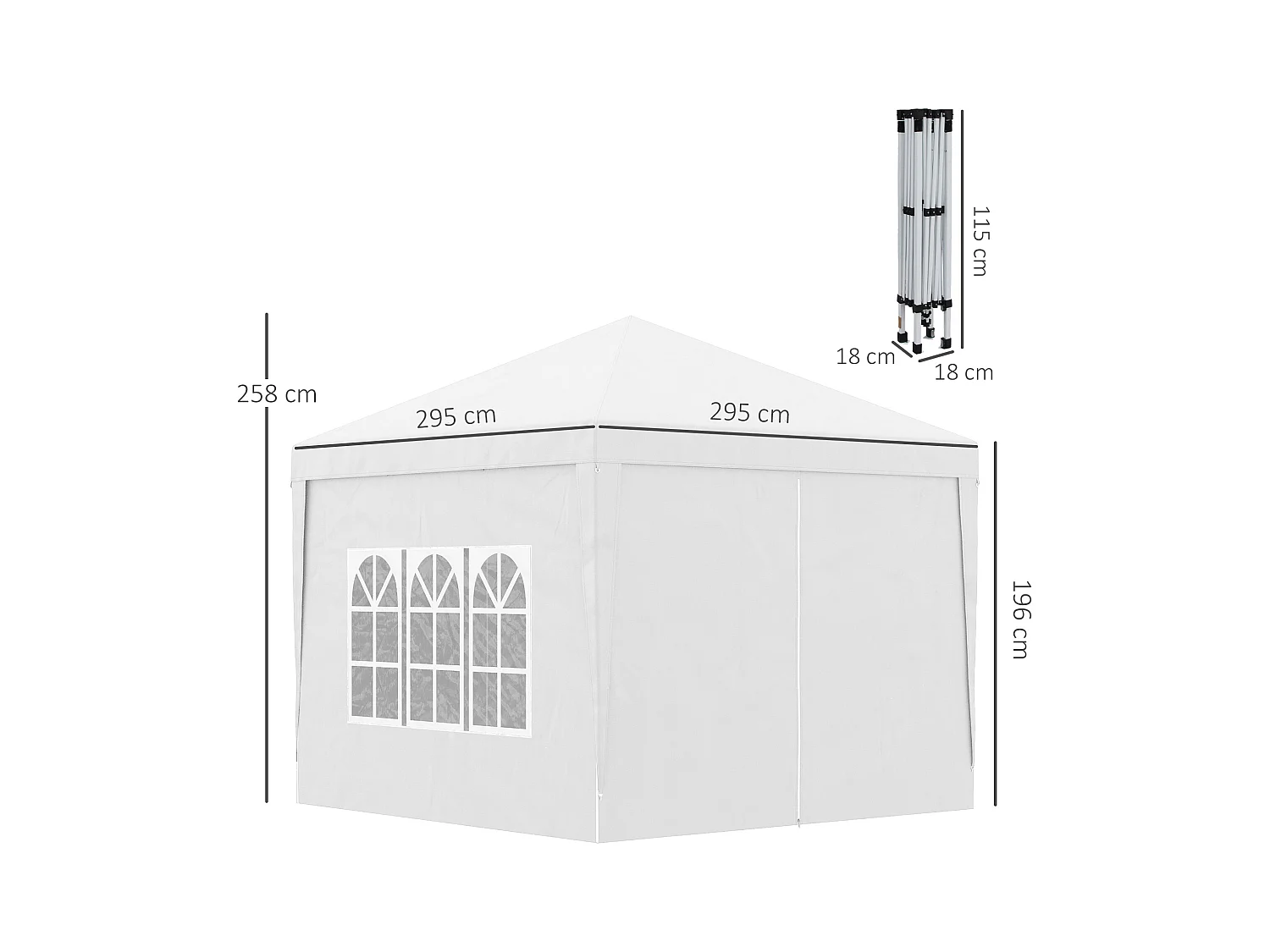 Tonnelle barnum pop-up pliant dim. 3L x 3l x 2,58H m 2 fenêtres sac transport acier Oxford blanc