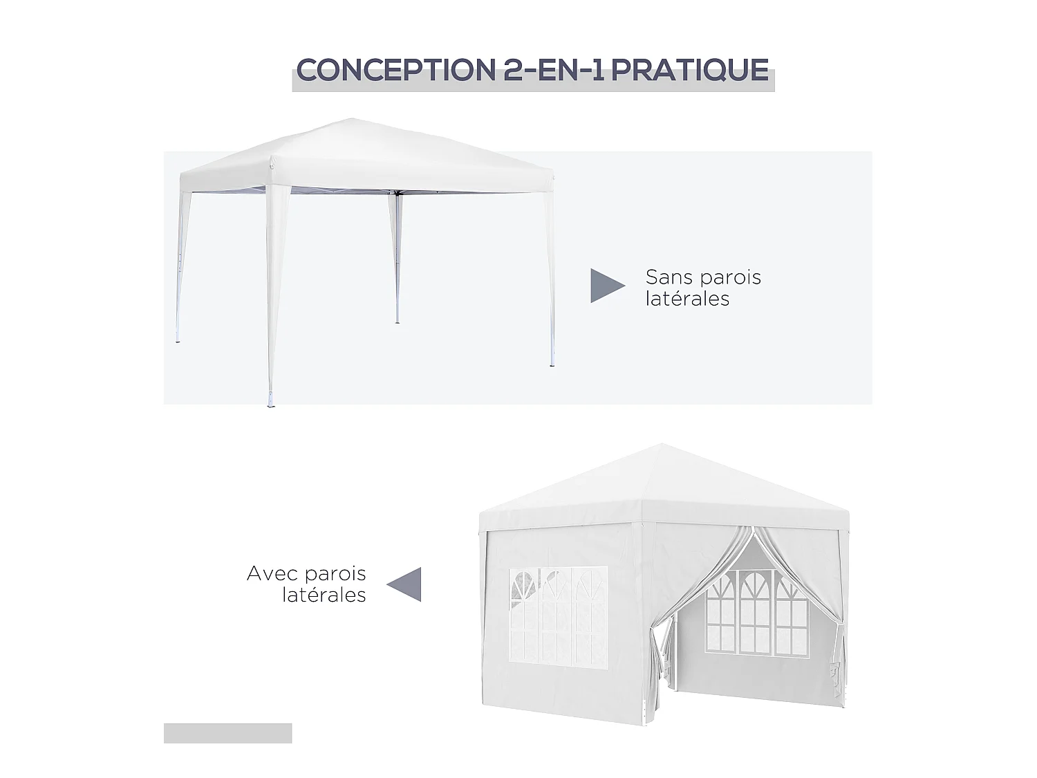 Tonnelle barnum pop-up pliant dim. 3L x 3l x 2,58H m 2 fenêtres sac transport acier Oxford blanc