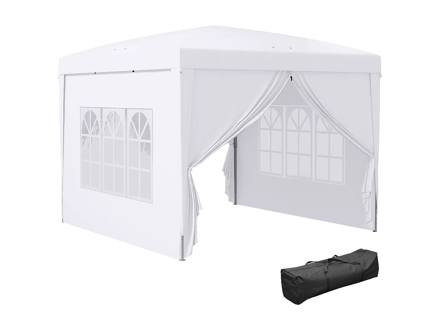 Tonnelle barnum pop-up pliant dim. 3L x 3l x 2,58H m 2 fenêtres sac transport acier Oxford blanc