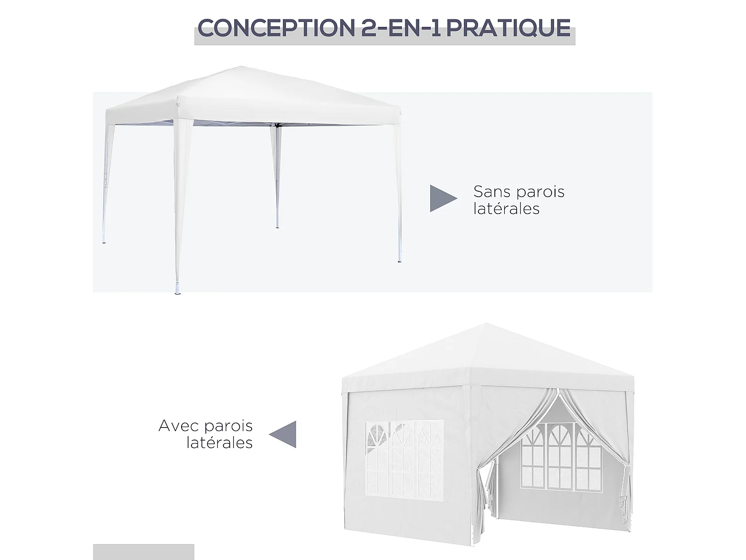 Tonnelle barnum pop-up pliant dim. 3L x 3l x 2,58H m 2 fenêtres sac transport acier Oxford blanc