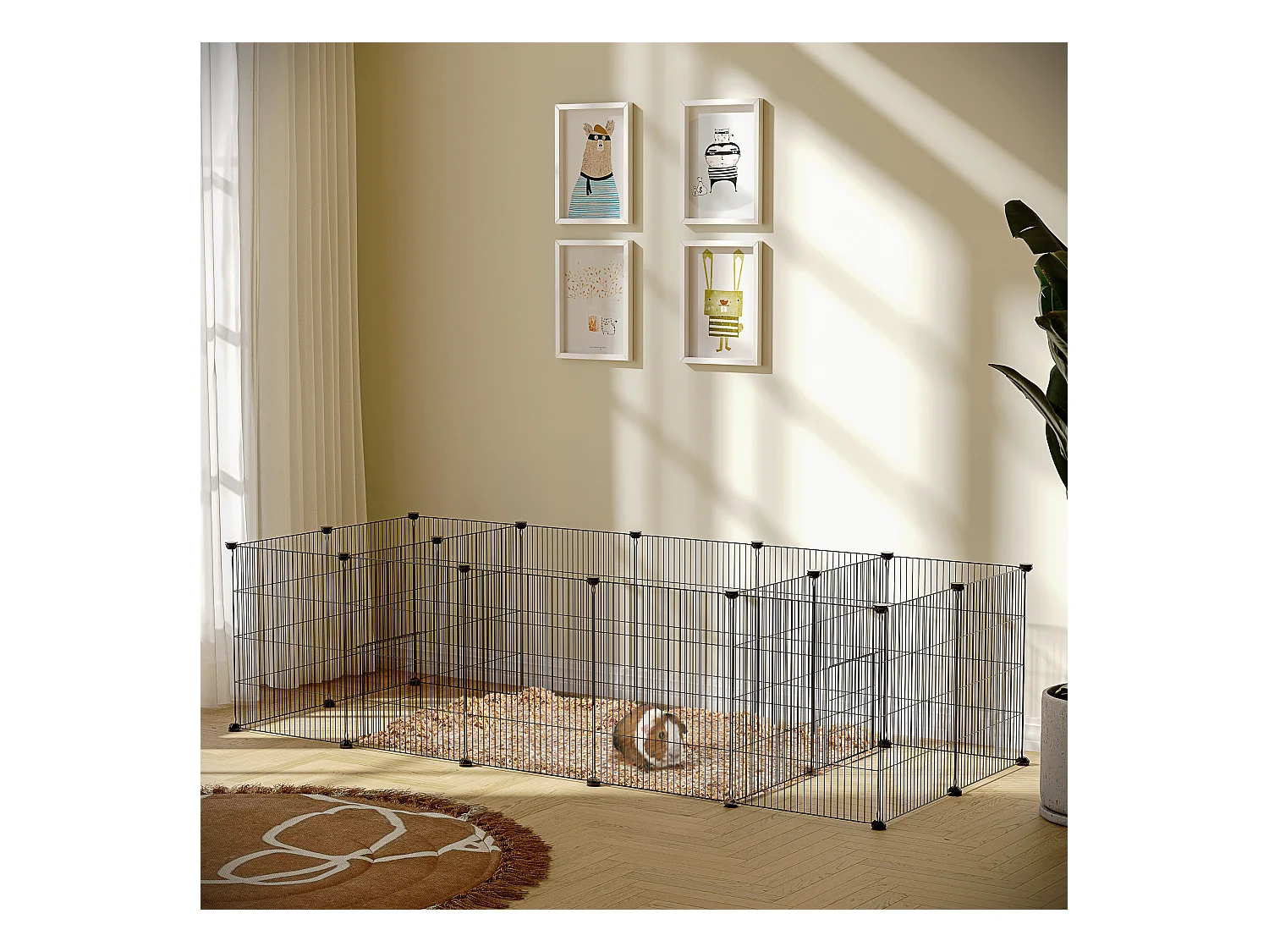 Parc enclos modulable petits animaux lapins rongeurs chiots - 18 panneaux en fil d'acier - 2 portes - 175L x 70l x 45H cm - noir