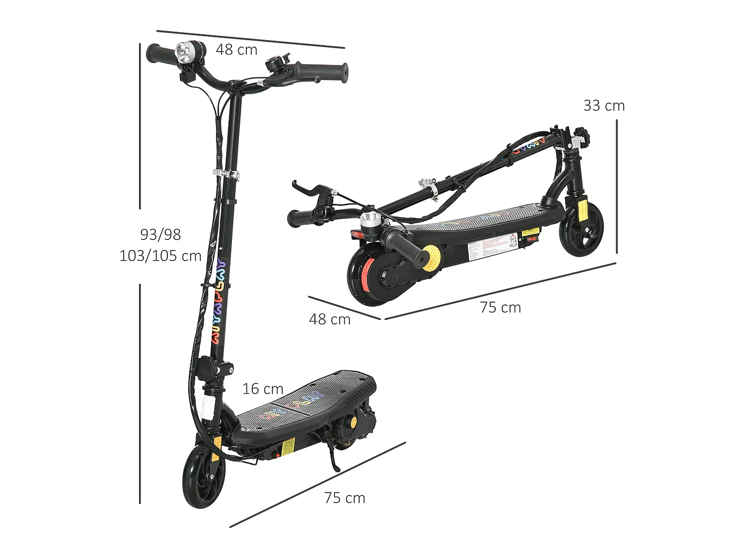 Trottinette électrique 120 W pliable pour enfant 7-14 ans 12 Km/h max. autonomie 10 Km max. noir