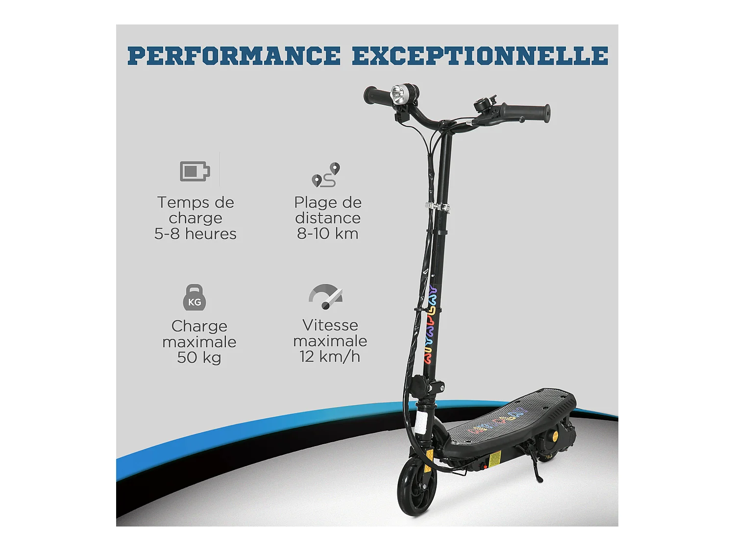 Trottinette électrique 120 W pliable pour enfant 7-14 ans 12 Km/h max. autonomie 10 Km max. noir
