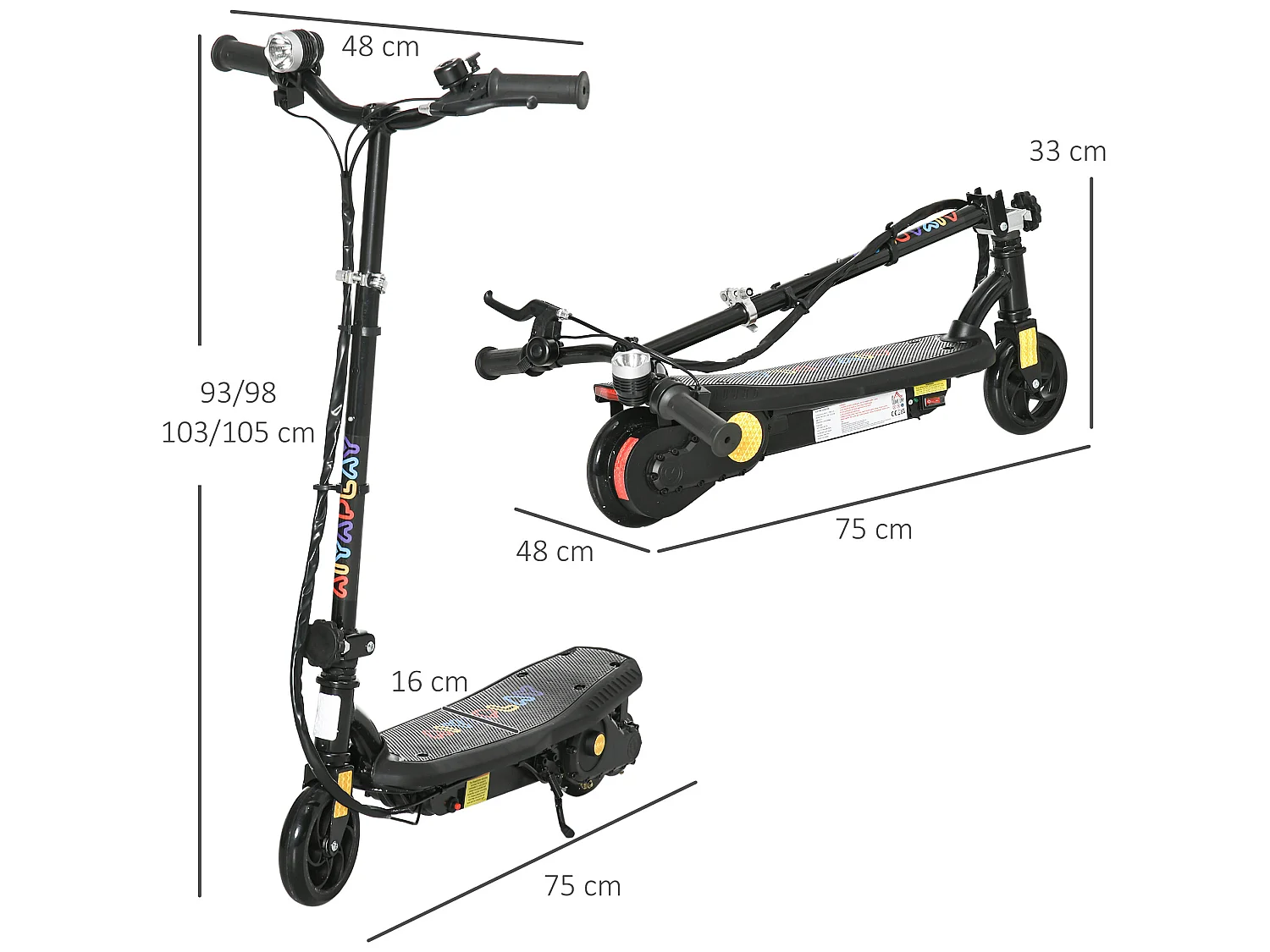Trottinette électrique 120 W pliable pour enfant 7-14 ans 12 Km/h max. autonomie 10 Km max. noir