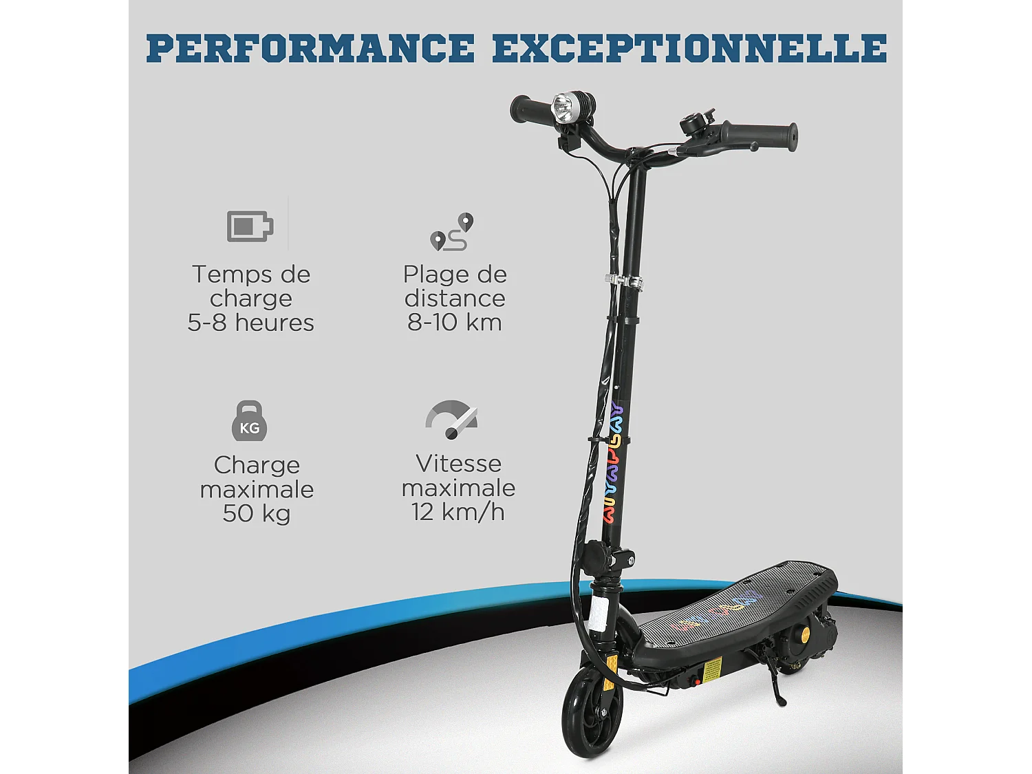 Trottinette électrique 120 W pliable pour enfant 7-14 ans 12 Km/h max. autonomie 10 Km max. noir