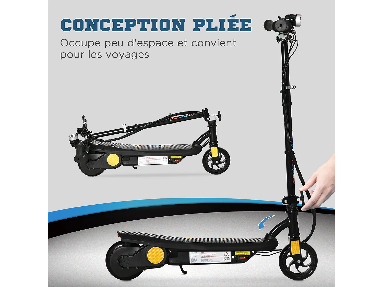 Trottinette électrique 120 W pliable pour enfant 7-14 ans 12 Km/h max. autonomie 10 Km max. noir
