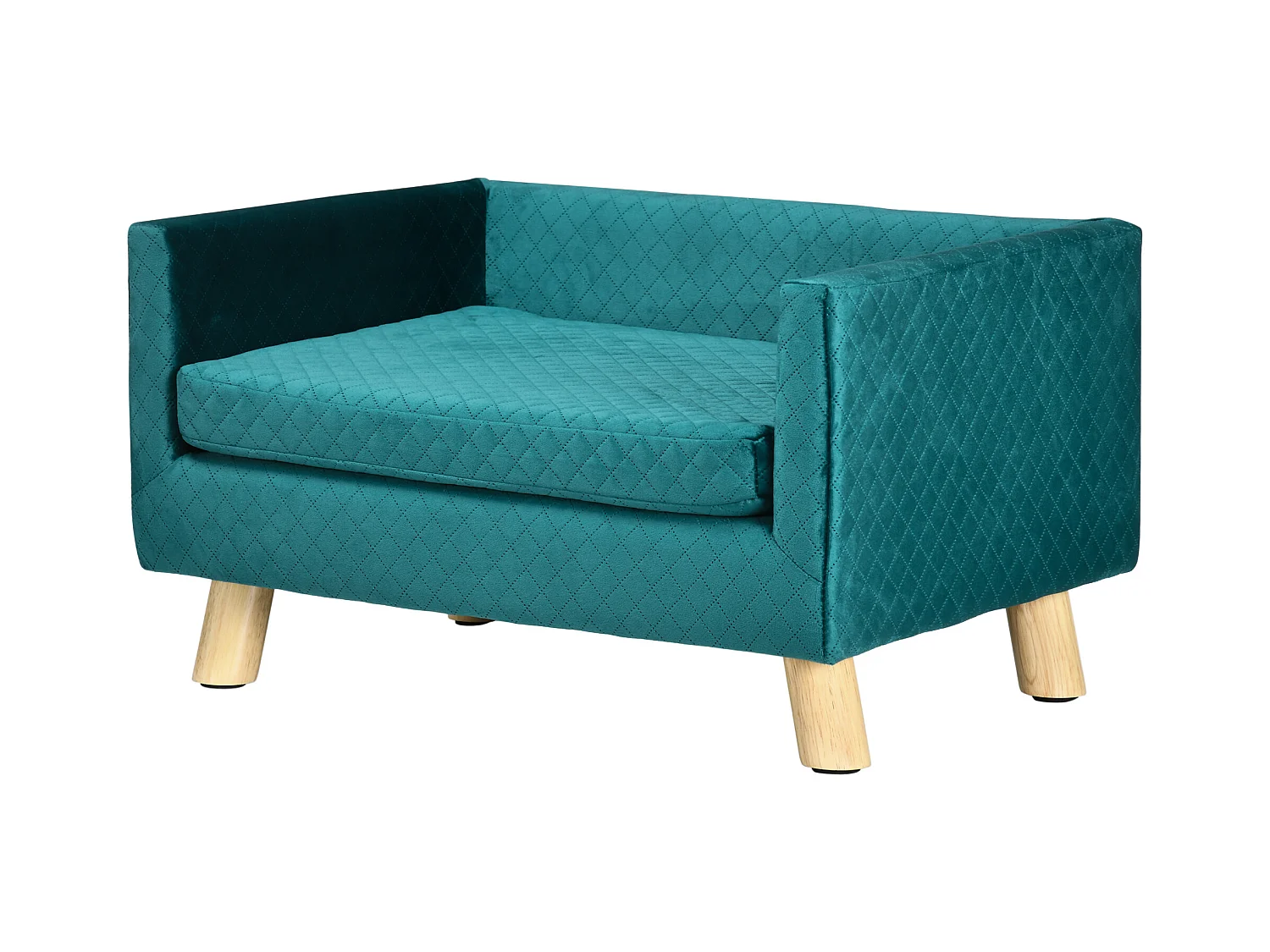 Canapé chien lit pour chien design scandinave coussin moelleux pieds bois massif dim. 64 x 45 x 36 cm velours bleu canard