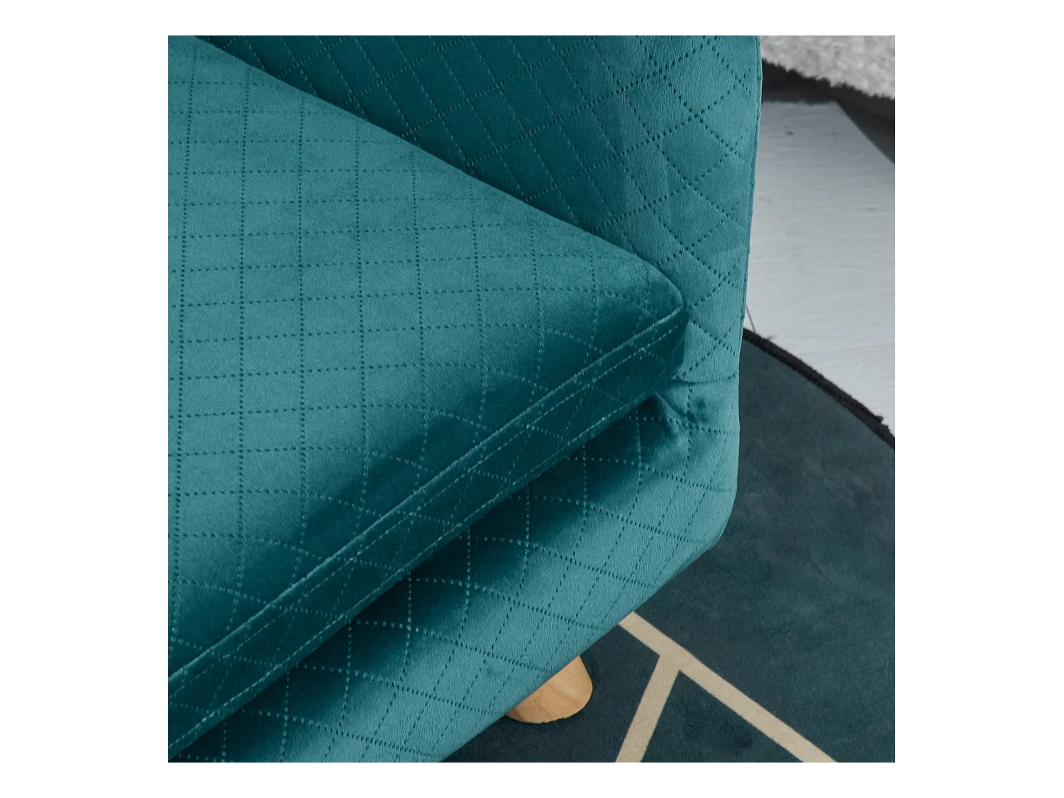 Canapé chien lit pour chien design scandinave coussin moelleux pieds bois massif dim. 64 x 45 x 36 cm velours bleu canard