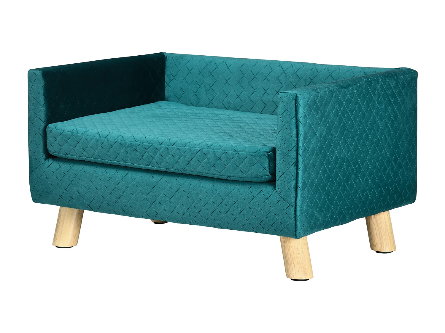 Canapé chien lit pour chien design scandinave coussin moelleux pieds bois massif dim. 64 x 45 x 36 cm velours bleu canard