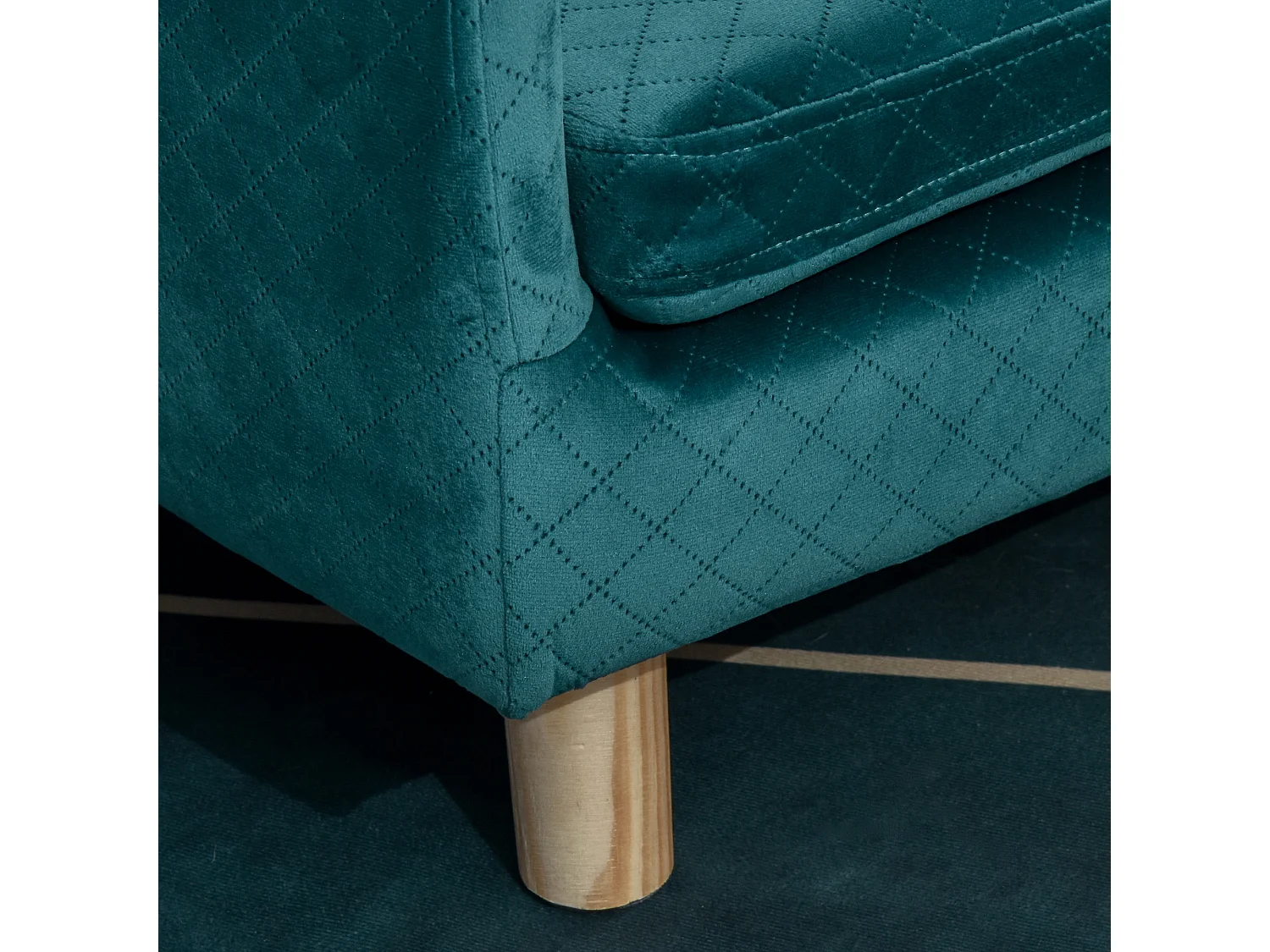 Canapé chien lit pour chien design scandinave coussin moelleux pieds bois massif dim. 64 x 45 x 36 cm velours bleu canard