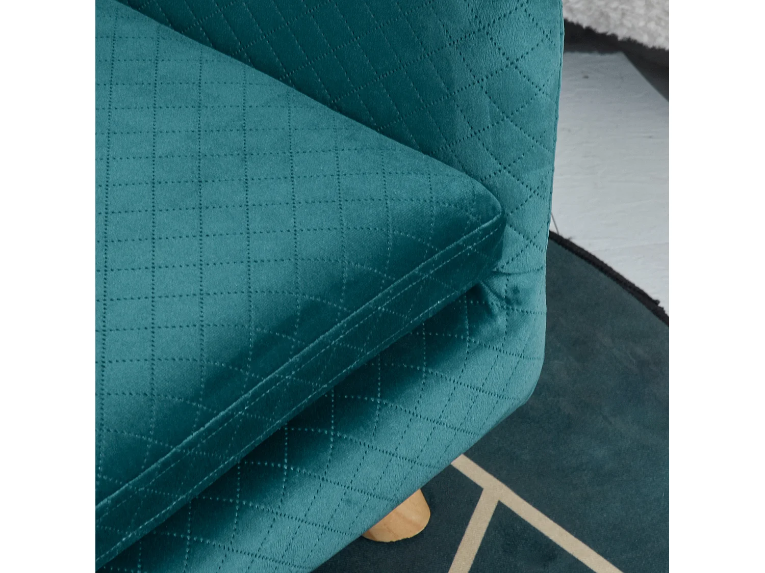 Canapé chien lit pour chien design scandinave coussin moelleux pieds bois massif dim. 64 x 45 x 36 cm velours bleu canard