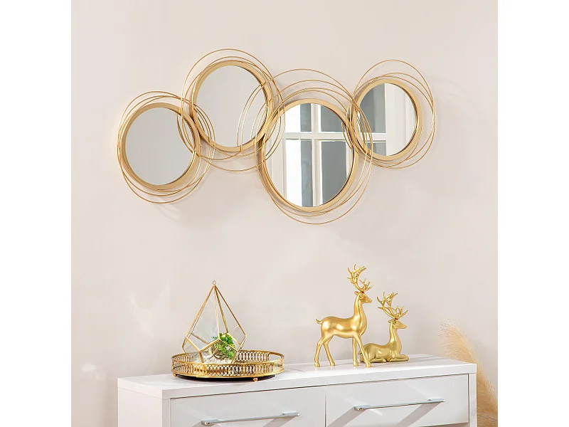 Lot de 4 miroirs ronds muraux Ø 30, 24, 21 cm crochet visserie incluse métal doré