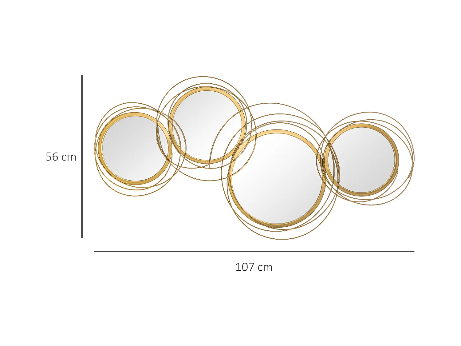 Lot de 4 miroirs ronds muraux Ø 30, 24, 21 cm crochet visserie incluse métal doré