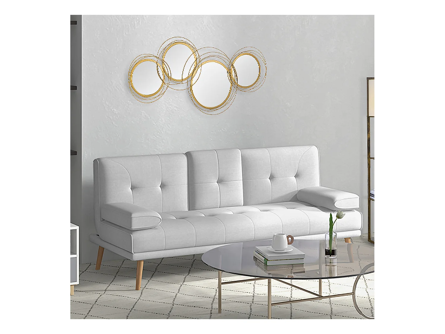 Lot de 4 miroirs ronds muraux Ø 30, 24, 21 cm crochet visserie incluse métal doré