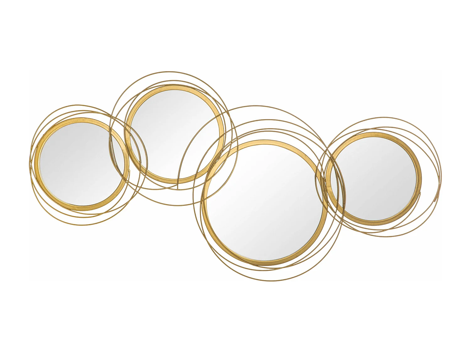 Lot de 4 miroirs ronds muraux Ø 30, 24, 21 cm crochet visserie incluse métal doré