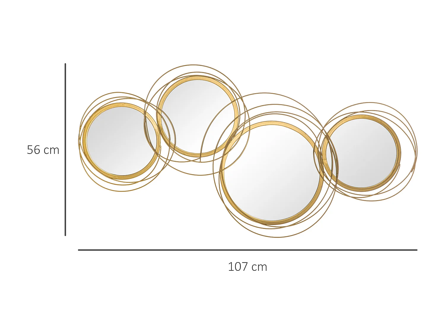 Lot de 4 miroirs ronds muraux Ø 30, 24, 21 cm crochet visserie incluse métal doré