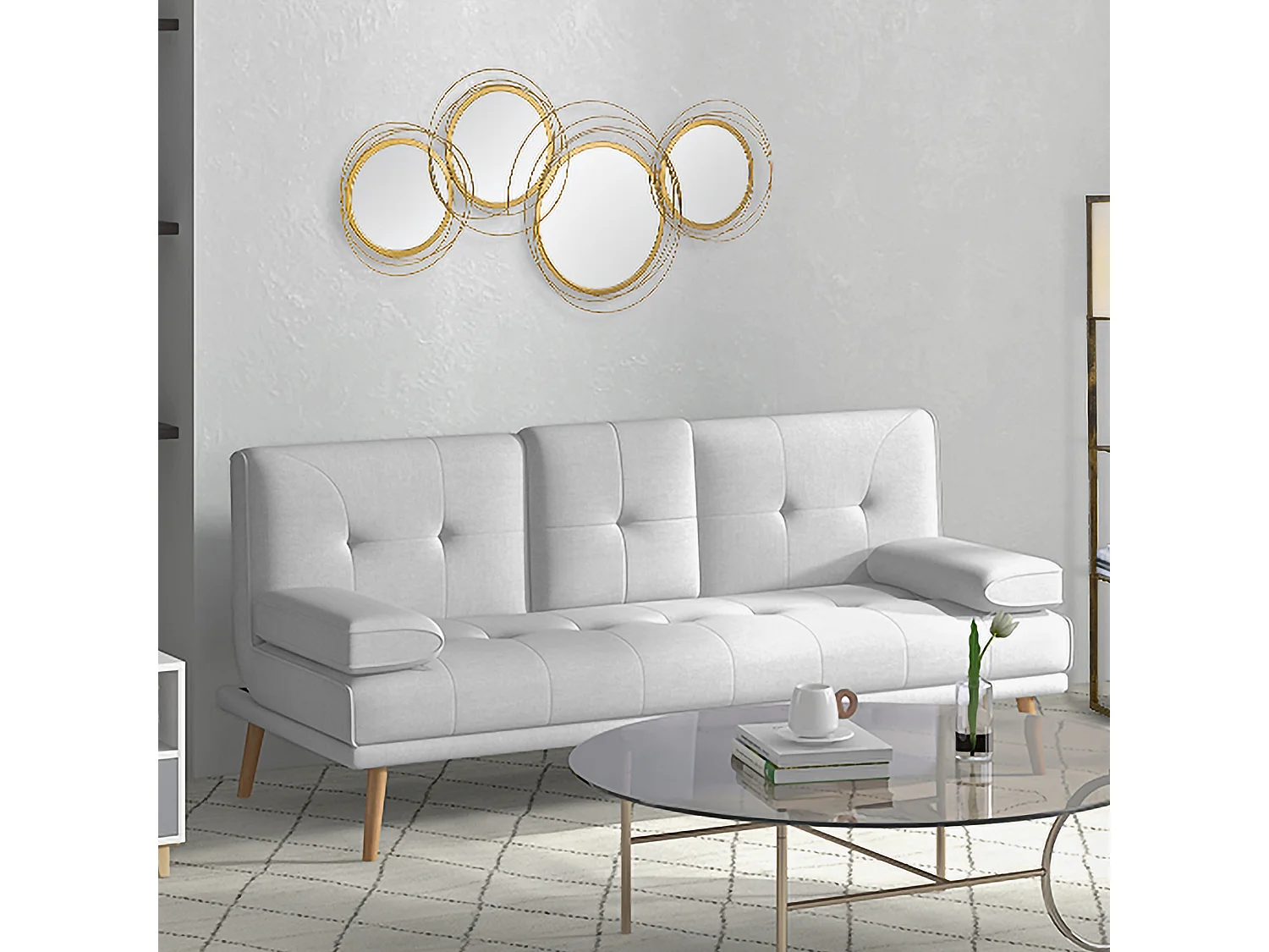 Lot de 4 miroirs ronds muraux Ø 30, 24, 21 cm crochet visserie incluse métal doré