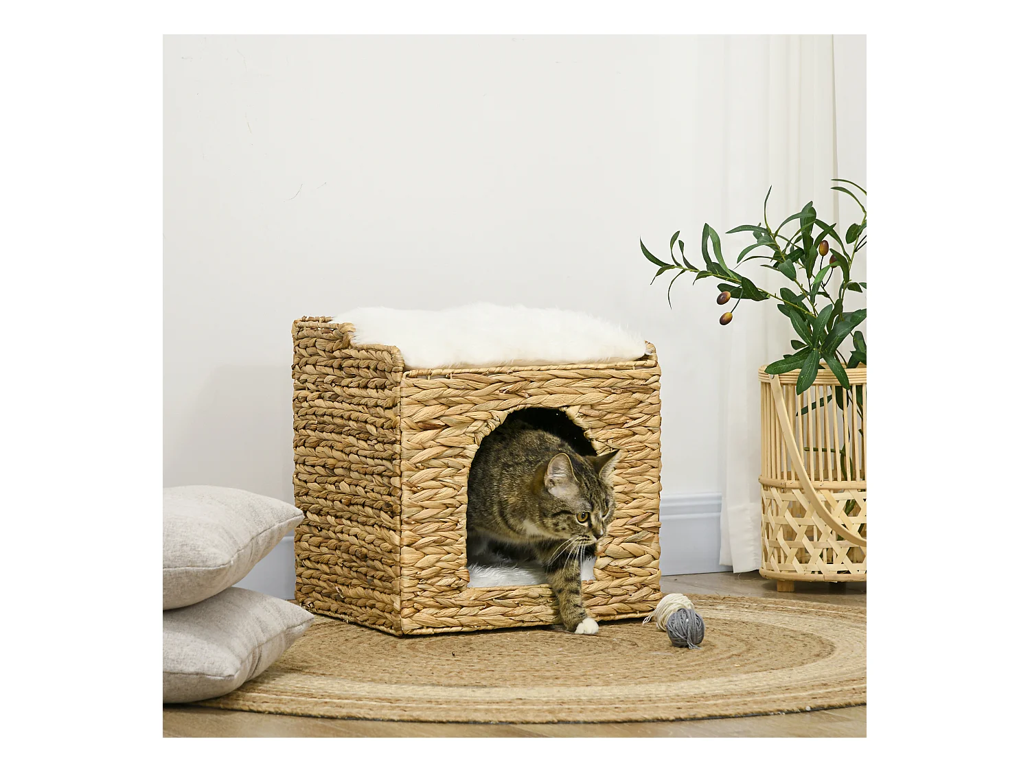 Panier chat lit chat cosy grand confort dim. Ø 37 x 41H cm coussins doux inclus jacinthe d'eau