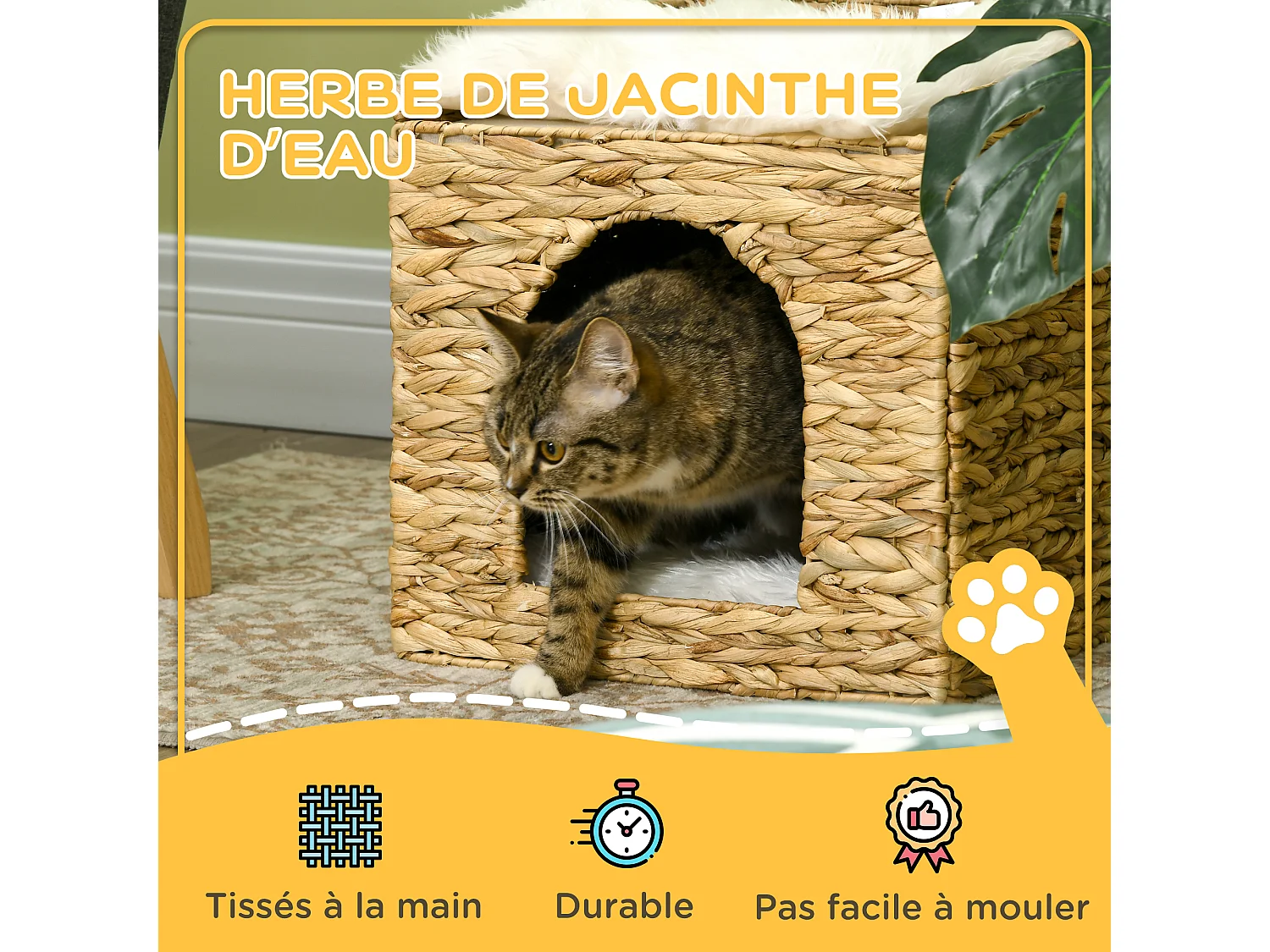 Panier chat lit chat cosy grand confort dim. Ø 37 x 41H cm coussins doux inclus jacinthe d'eau