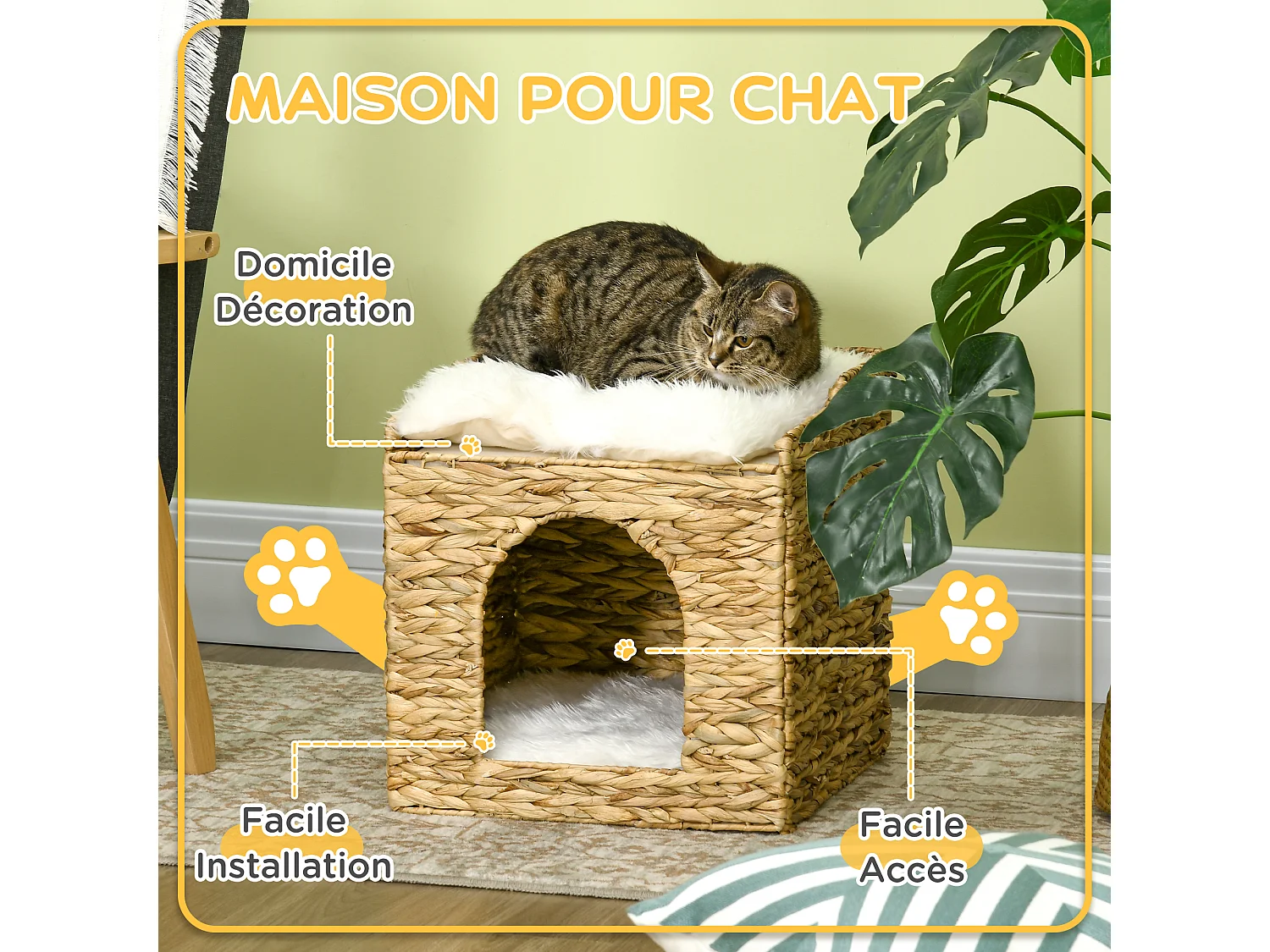 Panier chat lit chat cosy grand confort dim. Ø 37 x 41H cm coussins doux inclus jacinthe d'eau