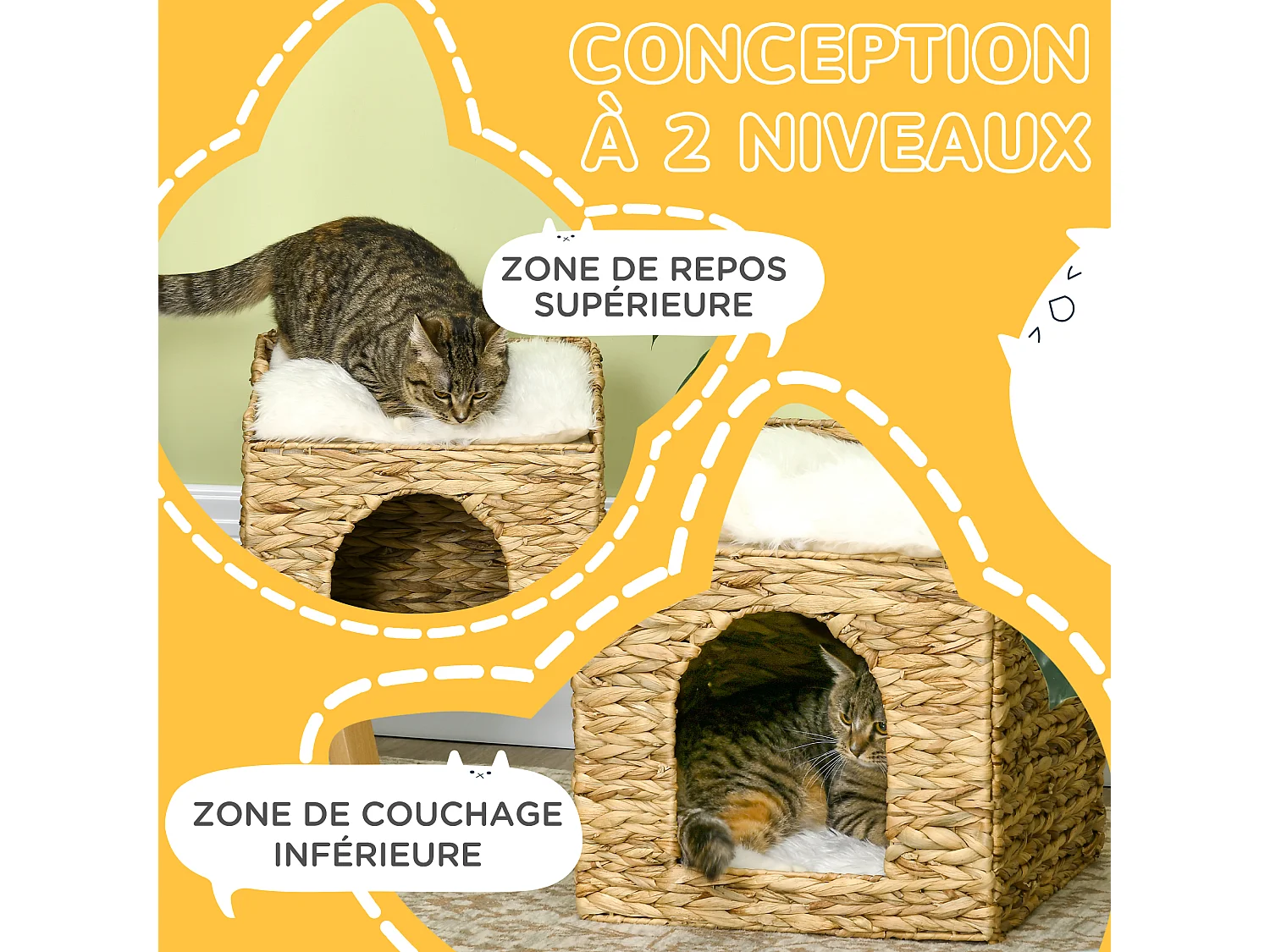 Panier chat lit chat cosy grand confort dim. Ø 37 x 41H cm coussins doux inclus jacinthe d'eau