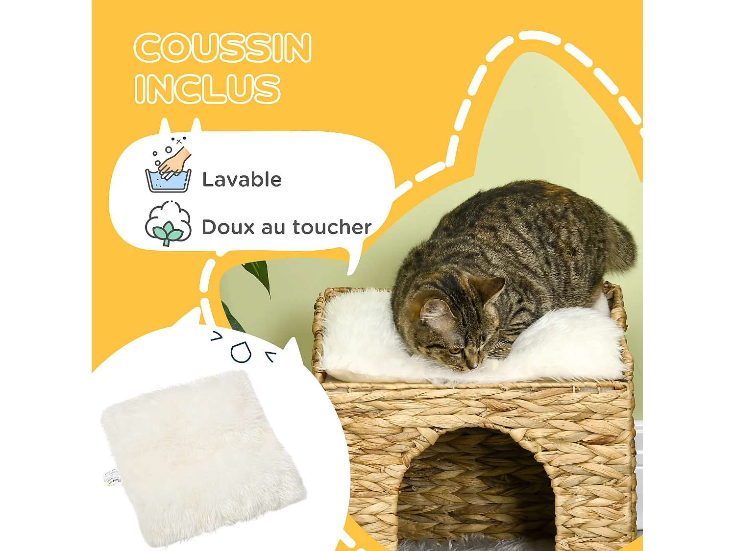 Panier chat lit chat cosy grand confort dim. Ø 37 x 41H cm coussins doux inclus jacinthe d'eau