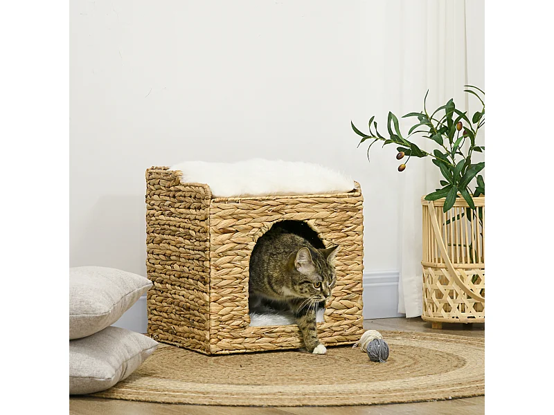 Panier chat lit chat cosy grand confort dim. Ø 37 x 41H cm coussins doux inclus jacinthe d'eau