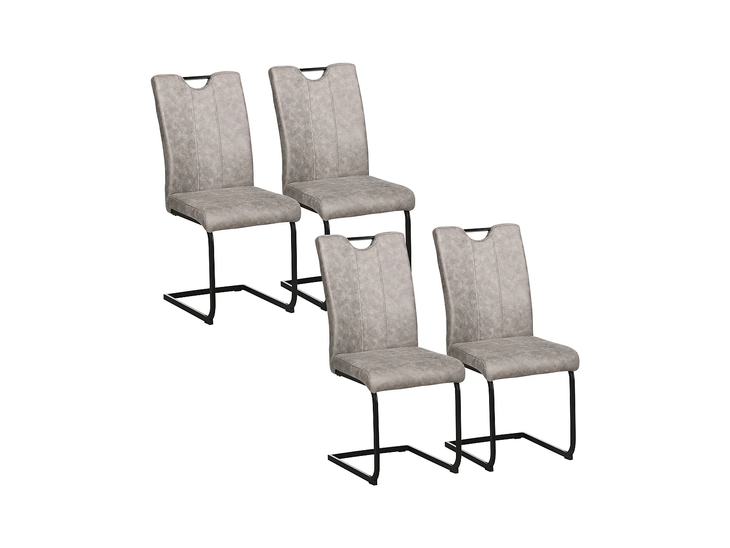 Lot de 4 chaises de salon design cantilever piètement luge acier noir revêtement microfibre gris