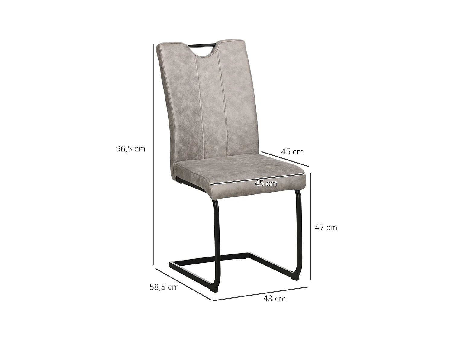 Lot de 4 chaises de salon design cantilever piètement luge acier noir revêtement microfibre gris