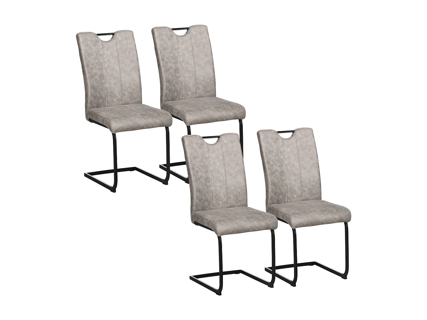 Lot de 4 chaises de salon design cantilever piètement luge acier noir revêtement microfibre gris